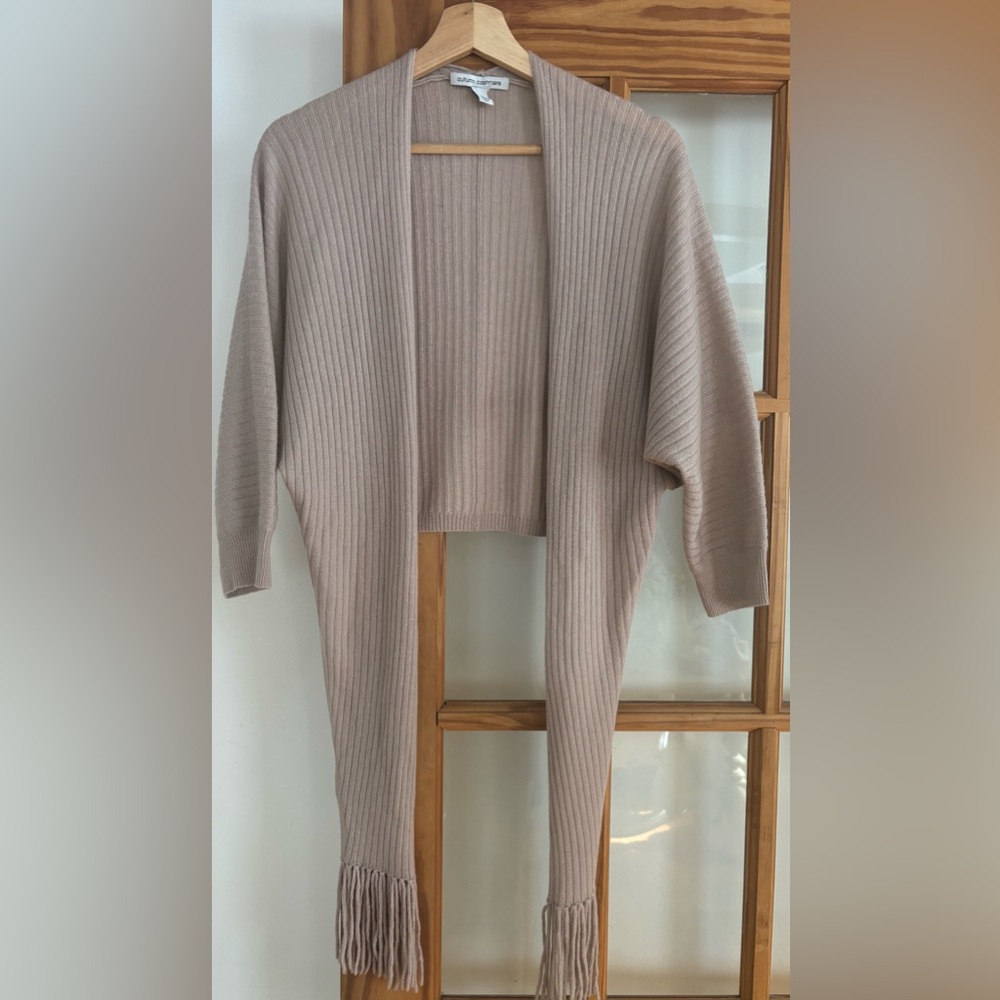 Autumn Cashmere Rib Fringed Tie Front Dolman Sweater size small Cashmere